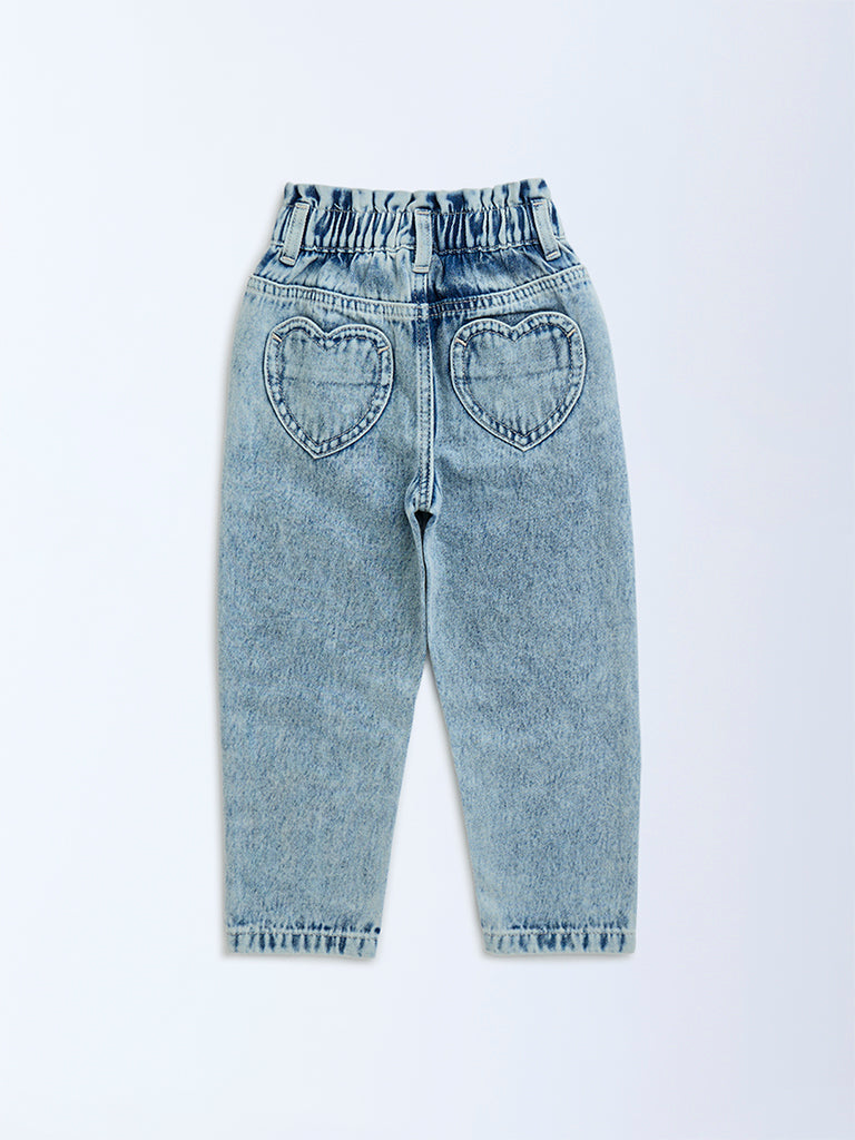 HOP Kids Blue Paperbag Waist High-Rise Jeans