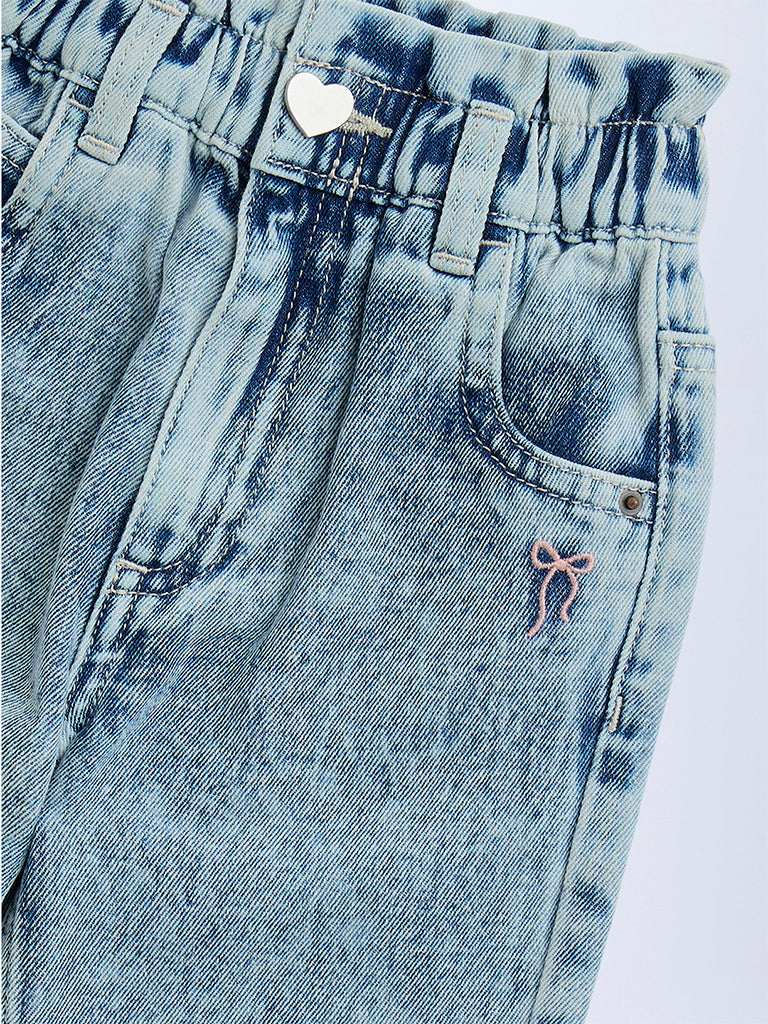 HOP Kids Blue Paperbag Waist High-Rise Jeans