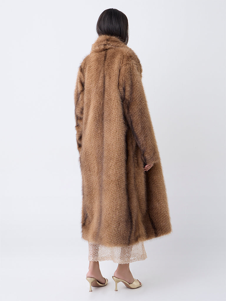 Nuon Brown Faux-Fur Long Coat