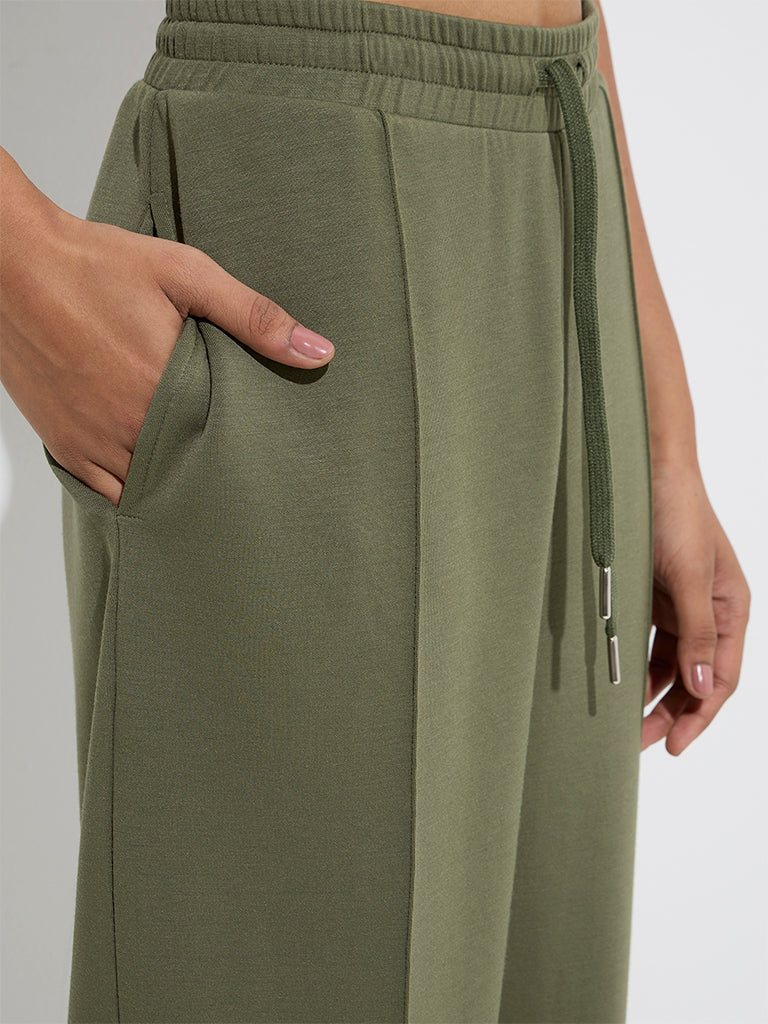 LOV Olive Solid High-Rise Pants