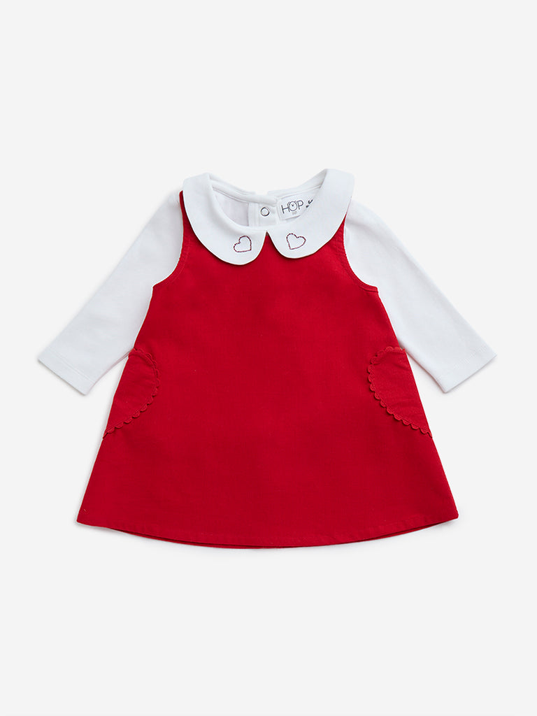 HOP Baby Red Cotton T-Shirt and Pinafore Set
