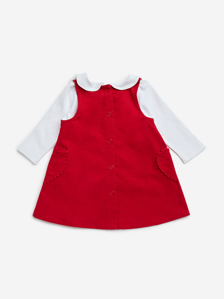 HOP Baby Red Cotton T-Shirt and Pinafore Set