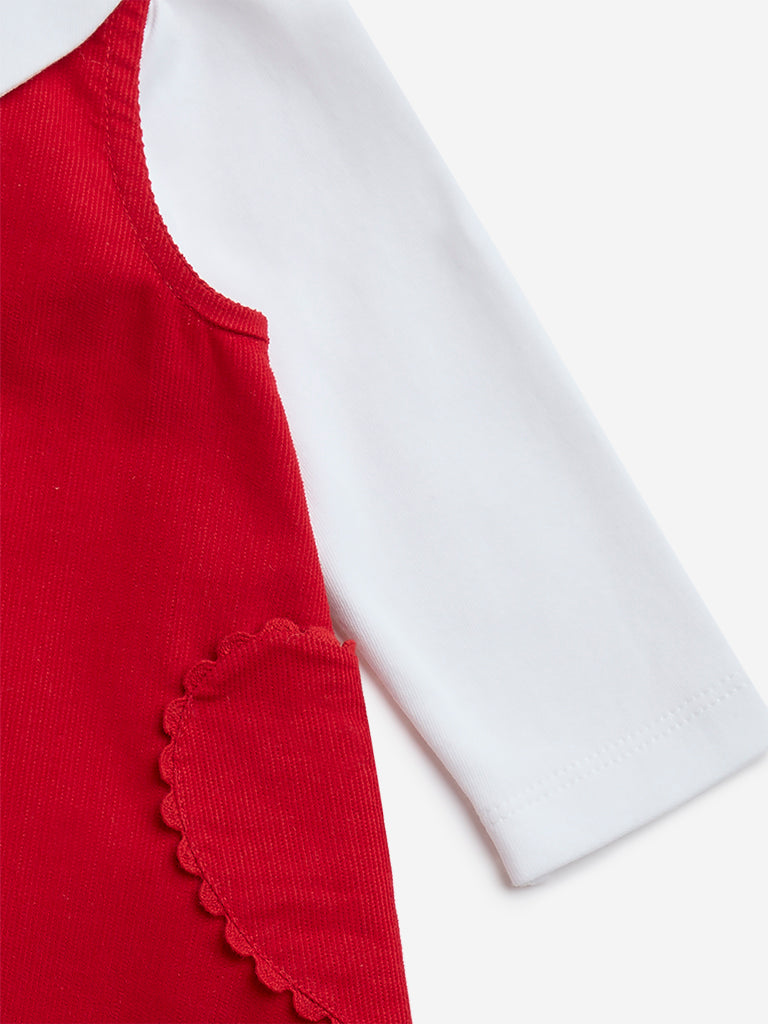 HOP Baby Red Cotton T-Shirt and Pinafore Set