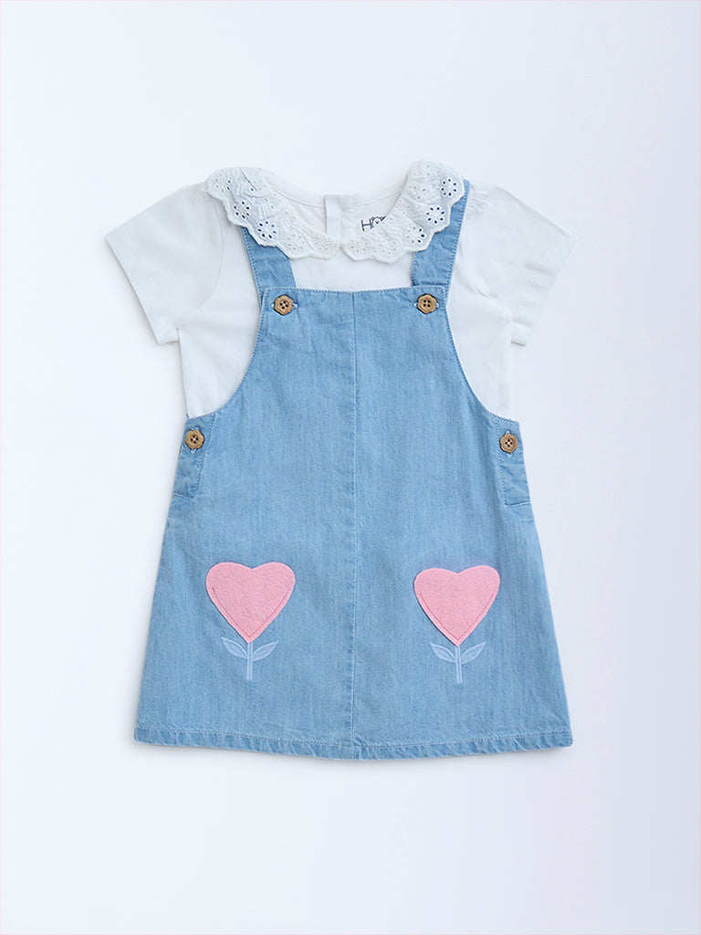 HOP Baby Blue Denim Pinafore with T-Shirt Set