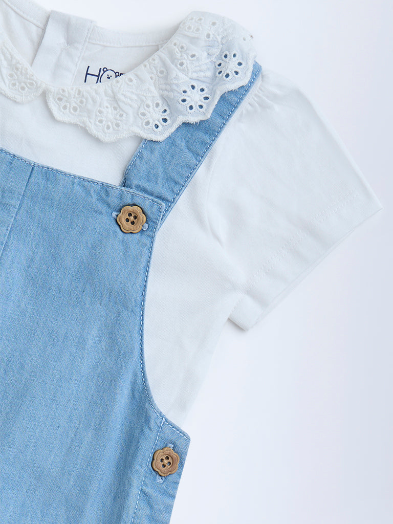 HOP Baby Blue Denim Pinafore with T-Shirt Set