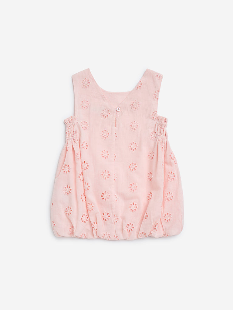 HOP Baby Pink Schiffli Embroidered Cotton A-Line Dress