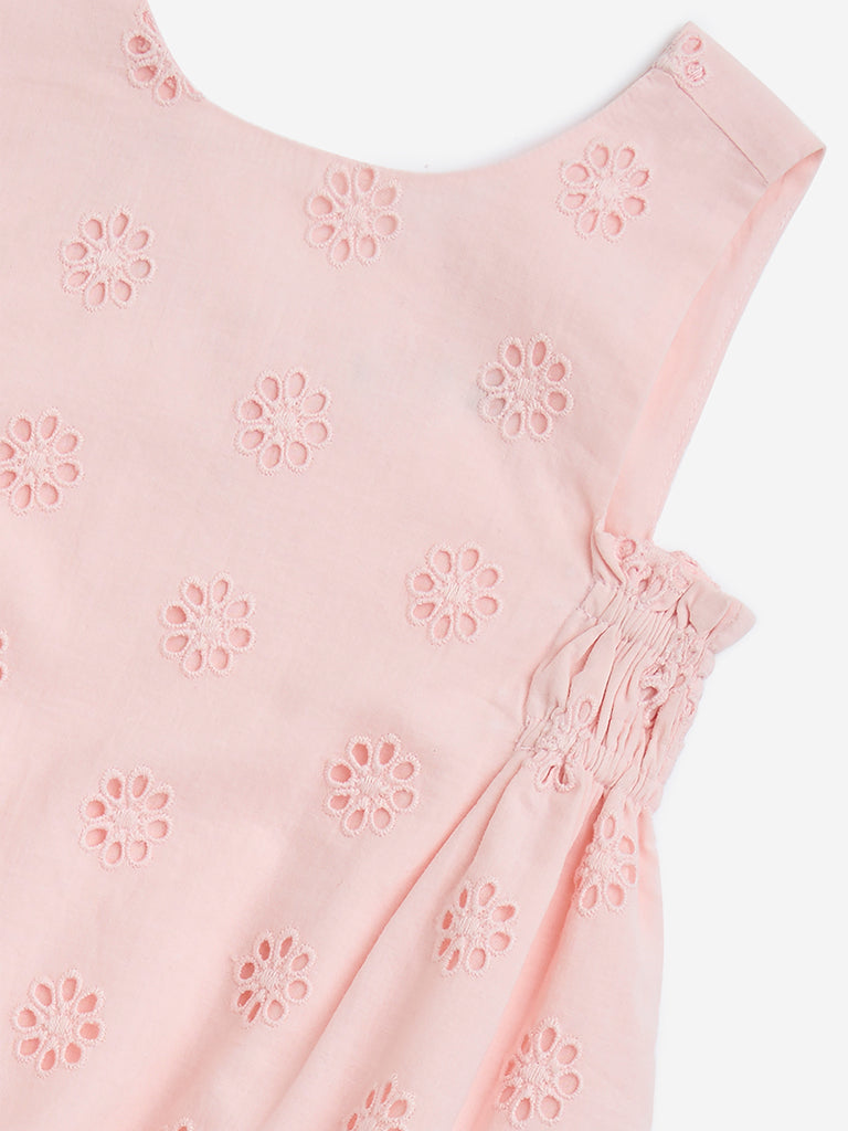 HOP Baby Pink Schiffli Embroidered Cotton A-Line Dress