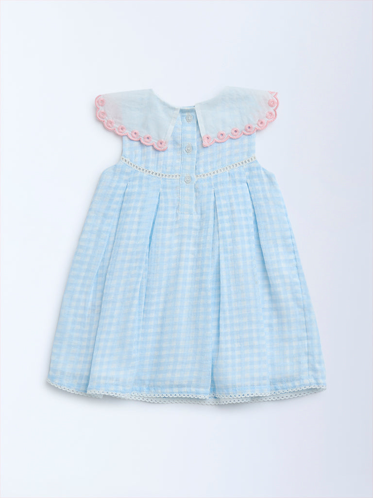 HOP Baby Blue Gingham Checkered Cotton A-Line Dress
