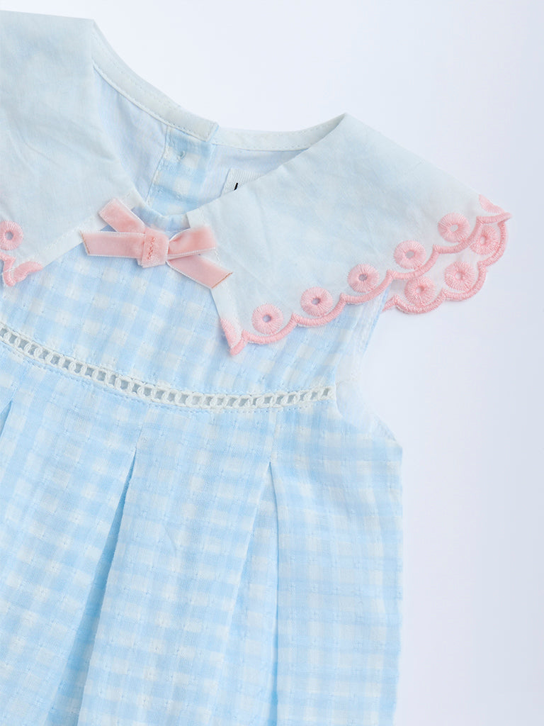 HOP Baby Blue Gingham Checkered Cotton A-Line Dress