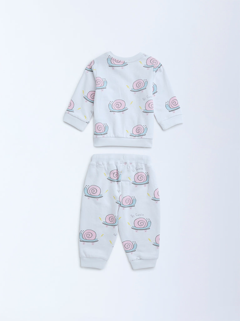HOP Baby White Animal Printed Cotton T-Shirt and Joggers Set