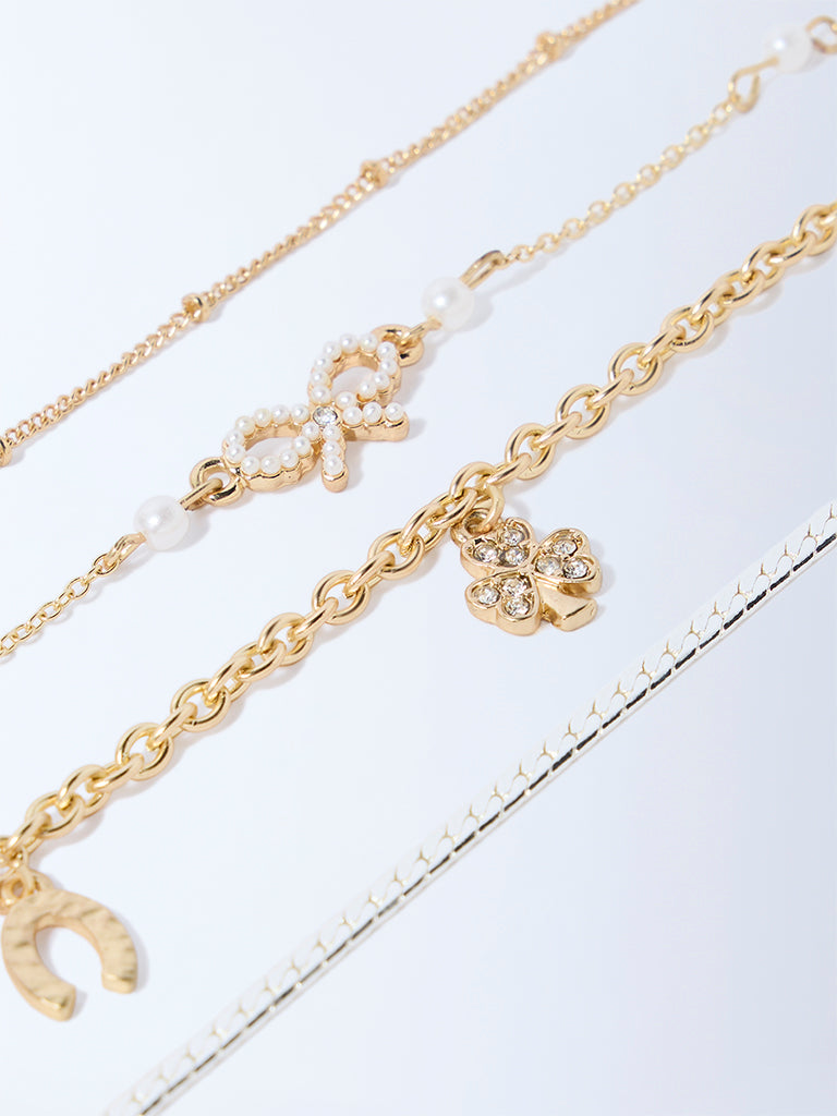 Westside Accessories Gold Pearlescent Choker Necklace Set - Pack of 4