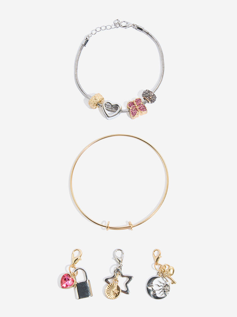 Westside Accessories Gold Silver DIY Multi Charms Bracelet Set Pack of