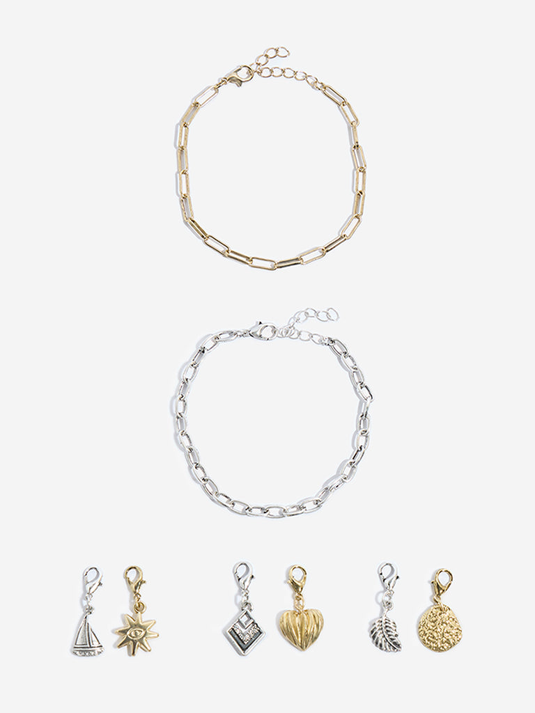 Buy Westside Accessories Gold Silver Charms-Detailed Bracelet