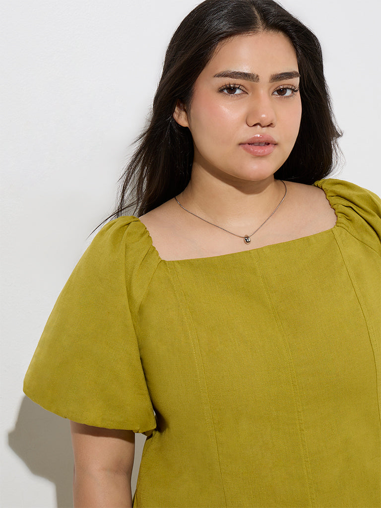 Westside Gia Women's Green Solid Cotton-Blend A-Line Dress for Casual Wear Zoom View