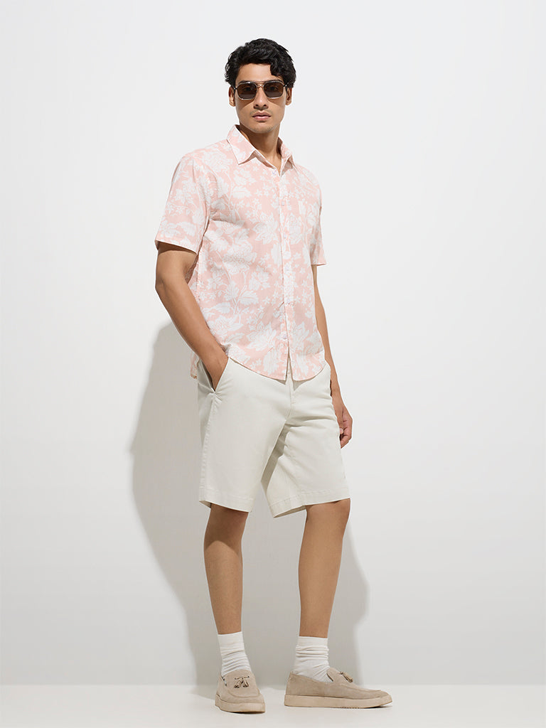 Westside WES Casuals Men's Pink Floral Design Relaxed-Fit Cotton Shirt for Casual Wear Full View