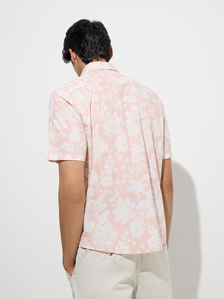 Westside WES Casuals Men's Pink Floral Design Relaxed-Fit Cotton Shirt for Casual Wear Back View
