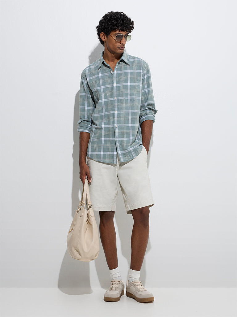Westside WES Casuals Men's Sage Checks Design Relaxed-Fit Cotton Shirt for Casual Wear Full View