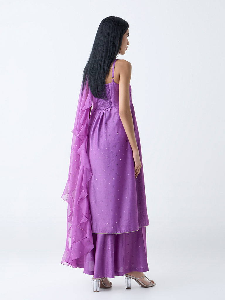 Vark Purple Diamante Embellished A-Line Ethnic Set
