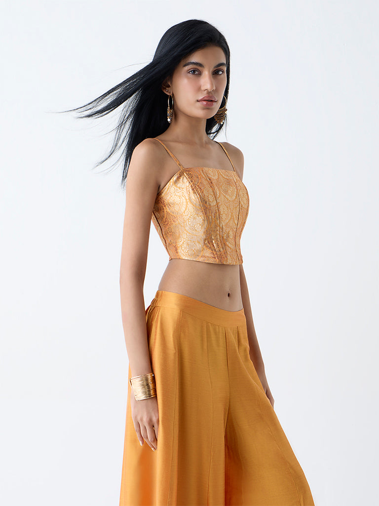 Vark Mustard Floral Embroidered Ethnic Top