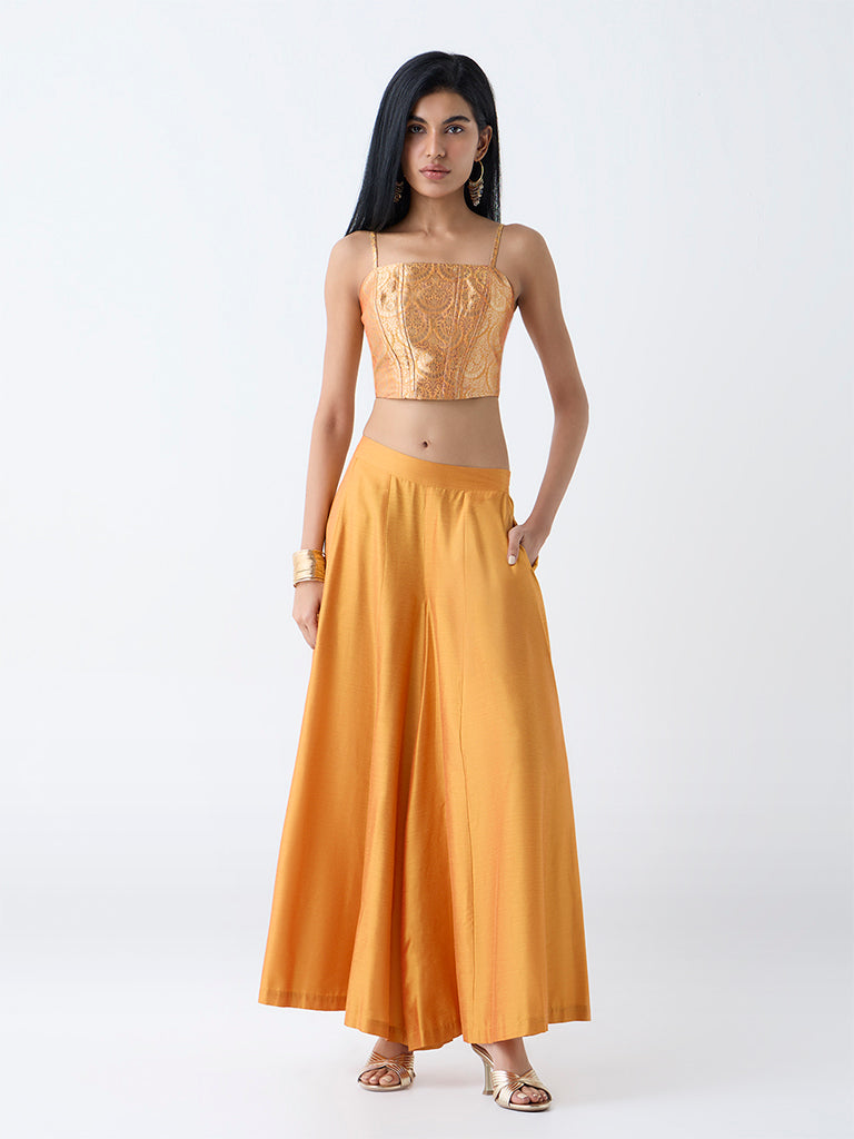 Vark Mustard Floral Embroidered Ethnic Top