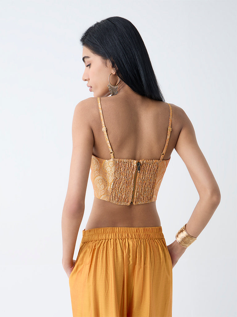 Vark Mustard Floral Embroidered Ethnic Top