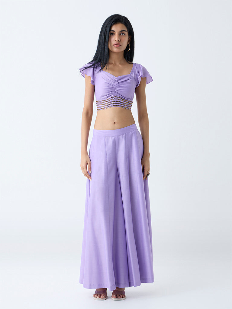Vark Lilac Ruched Detailed Embellished Ethnic Top