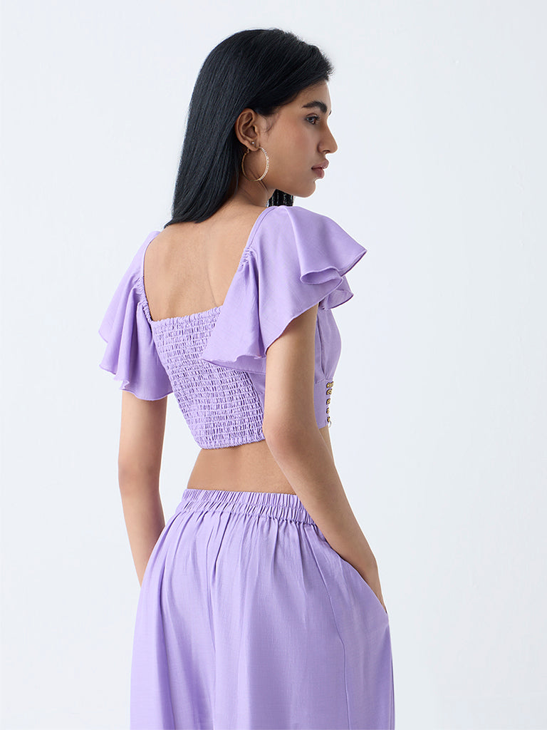 Vark Lilac Ruched Detailed Embellished Ethnic Top