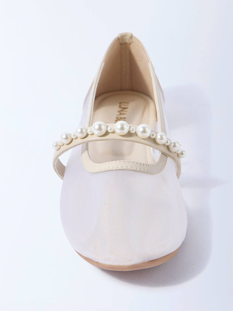 LUNA BLU Ivory Pearl Embellished Mary Jane Shoes
