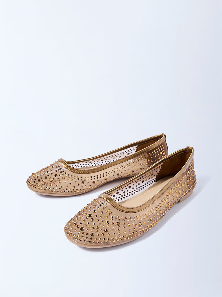 LUNA BLU Bronze Diamante Embellished Ballerina