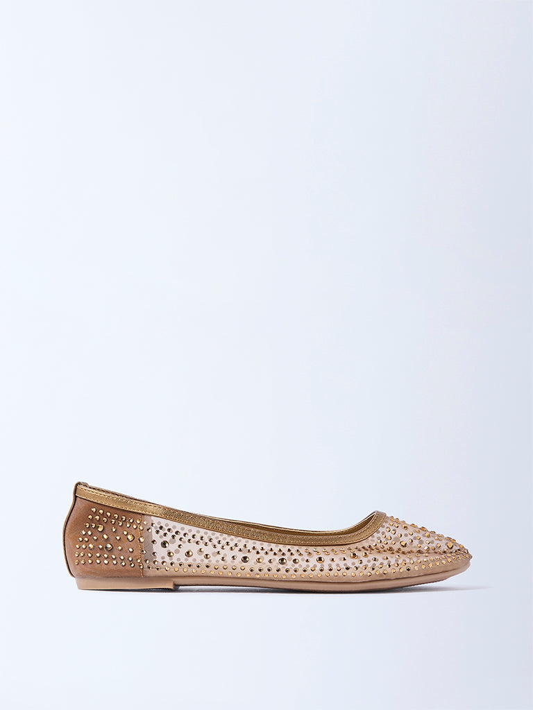 LUNA BLU Bronze Diamante Embellished Ballerina