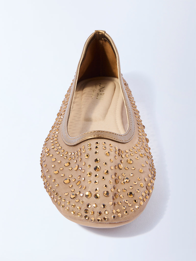 Westside LUNA BLU Women's Bronze Diamante Embellished Ballerina for Festival Wear Front view