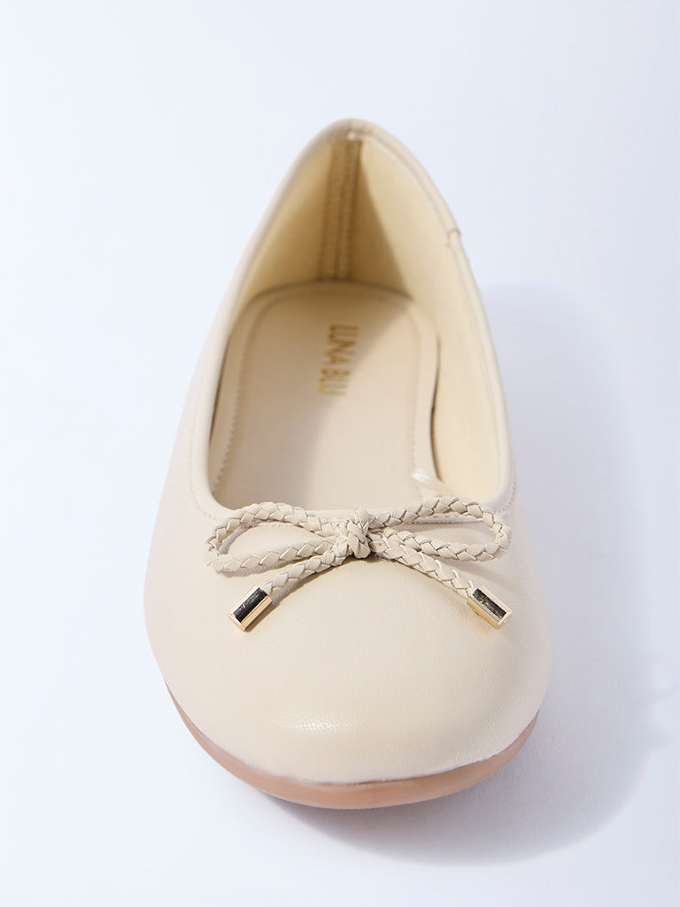 Westside LUNA BLU Women's Ivory Bow Design Ballerina for Casual Wear Front view