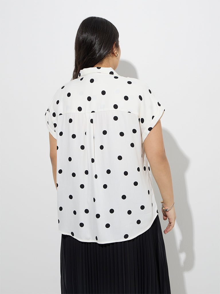 Westside Gia Women's White Polka Dots Printed Shirt for Casual Wear Back View