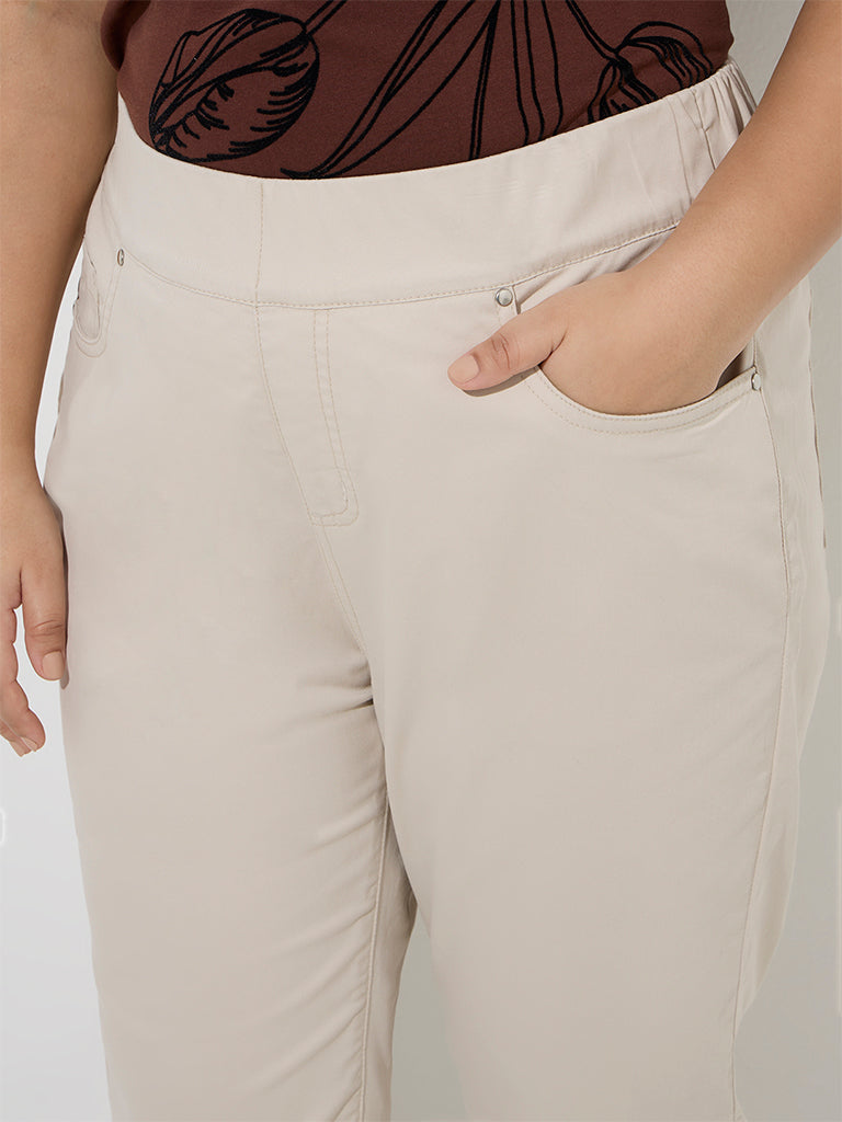 Westside Gia Women's Beige High-Rise Cotton-Blend Jeggings for Casual Wear Zoom View