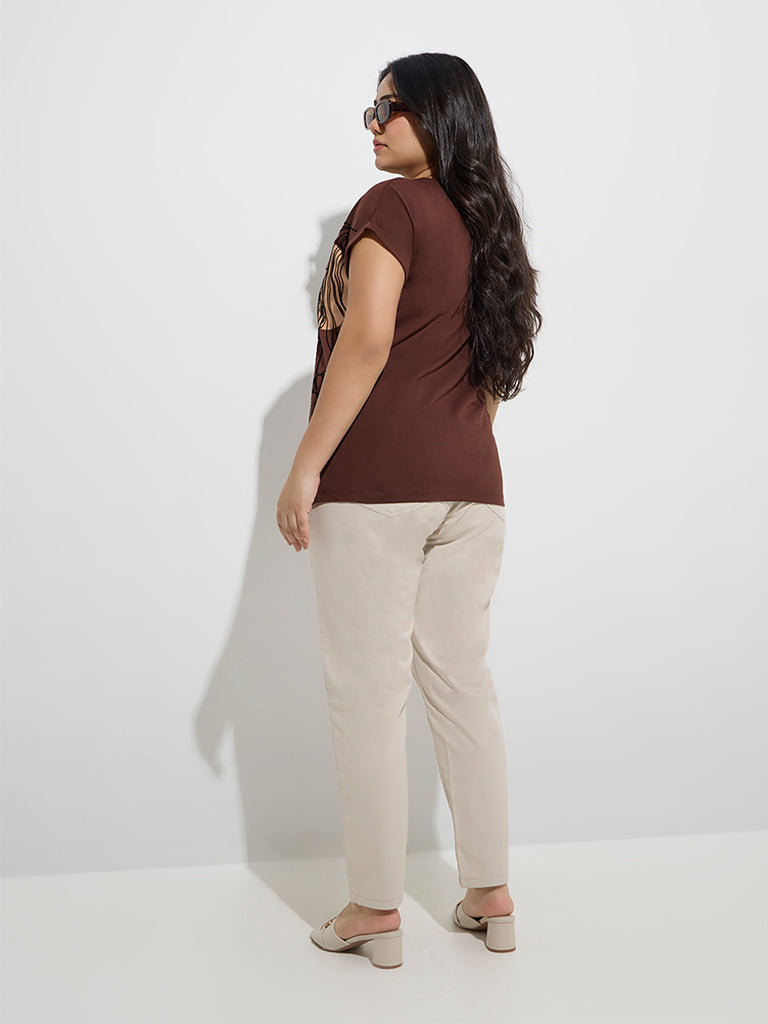 Westside Gia Women's Beige High-Rise Cotton-Blend Jeggings for Casual Wear Back View