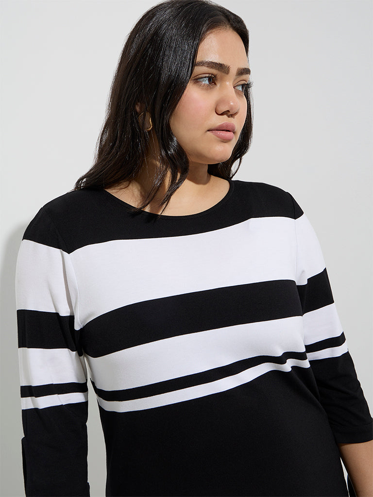 Westside Gia Women's Black Colour-Blocked Cotton T-Shirt for Casual Wear Zoomed View