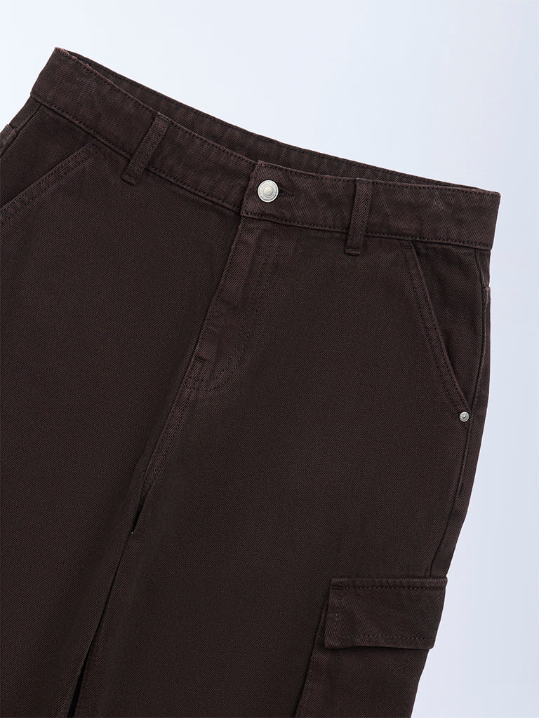 Boys Brown Relaxed-Fit Mid-Rise Jeans