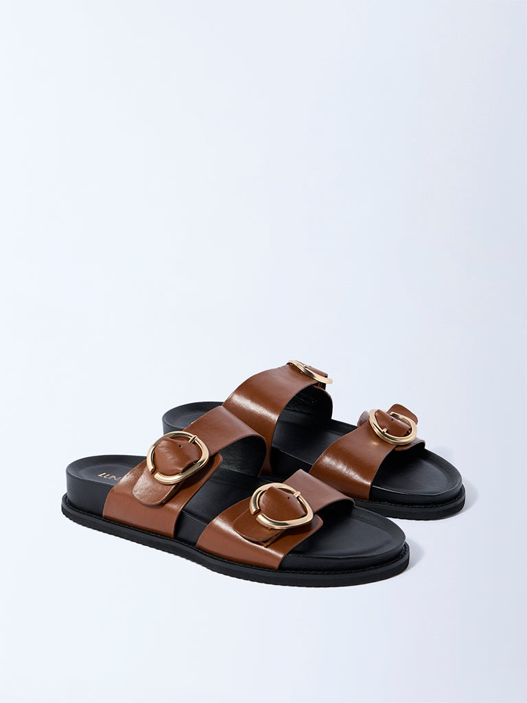 LUNA BLU Tan Slip-On Sandals