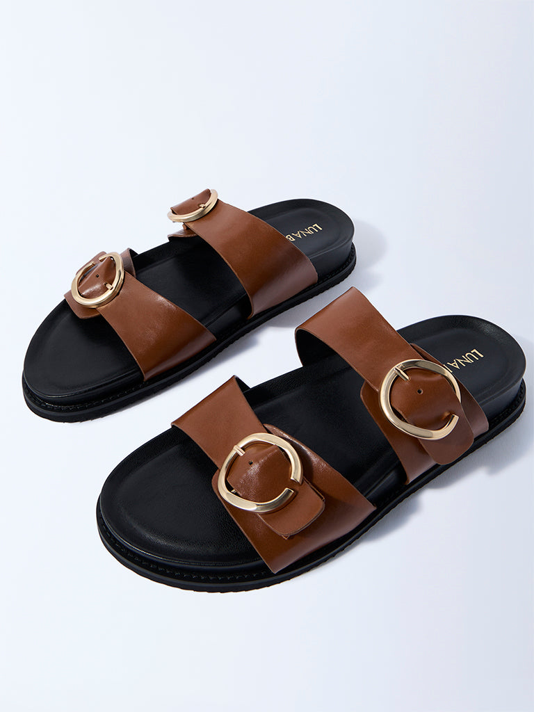 LUNA BLU Tan Slip-On Sandals