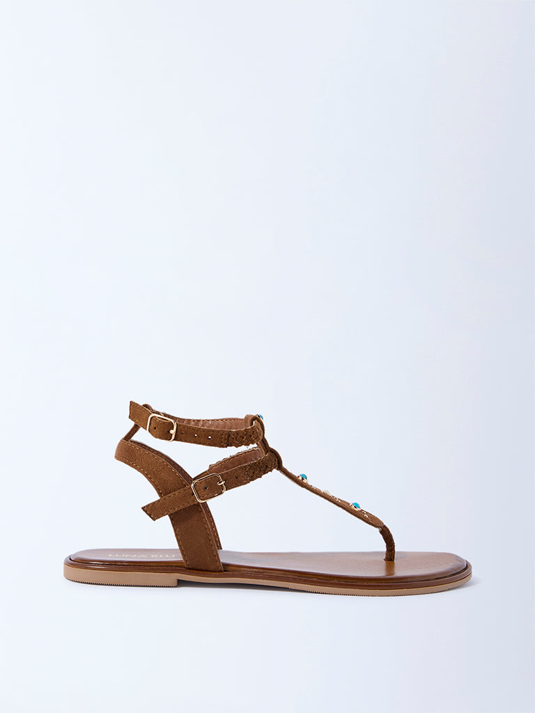 Buy LUNA BLU Tan Embellished Sandals from Westside