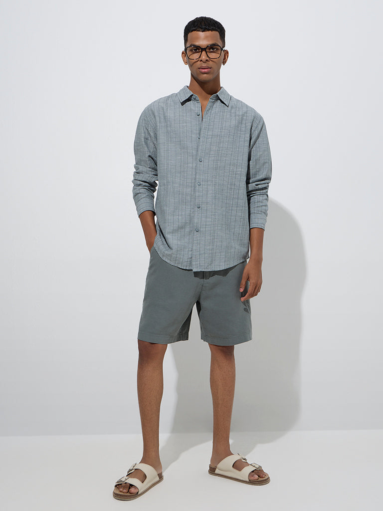 Westside ETA Men's Grey Self-Striped Relaxed-Fit Cotton Shirt for Casual Wear Full View