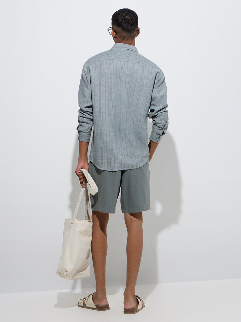 Westside ETA Men's Grey Self-Striped Relaxed-Fit Cotton Shirt for Casual Wear Back View