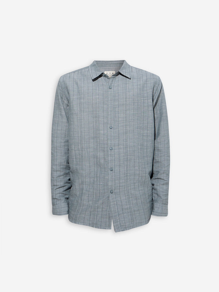 Westside ETA Men's Grey Self-Striped Relaxed-Fit Cotton Shirt for Casual Wear Flatly