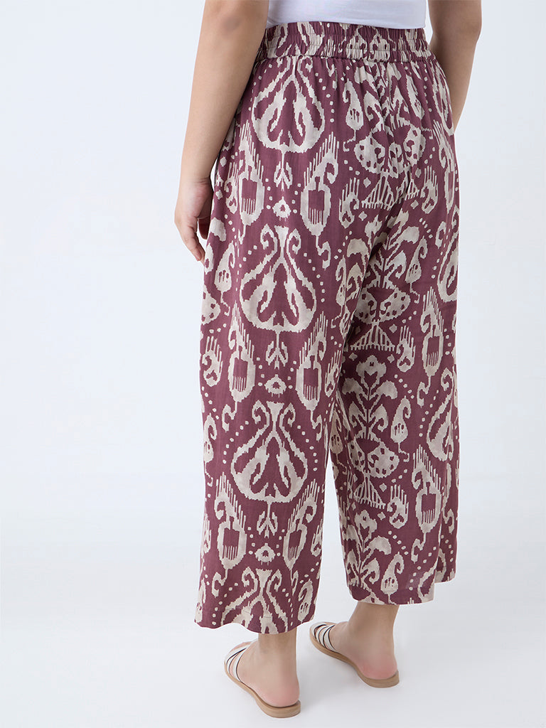 Westside Diza Women's Mauve Ikat Pattern Ethnic Pants for Everyday Back View