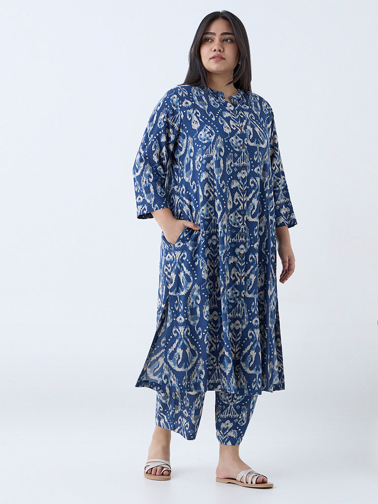 Diza Dark Blue Ikat Pattern Ethnic Pants
