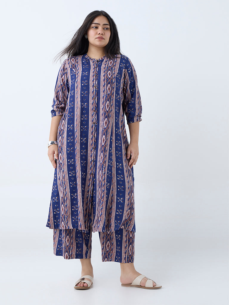 Diza Indigo Striped A-Line Kurta