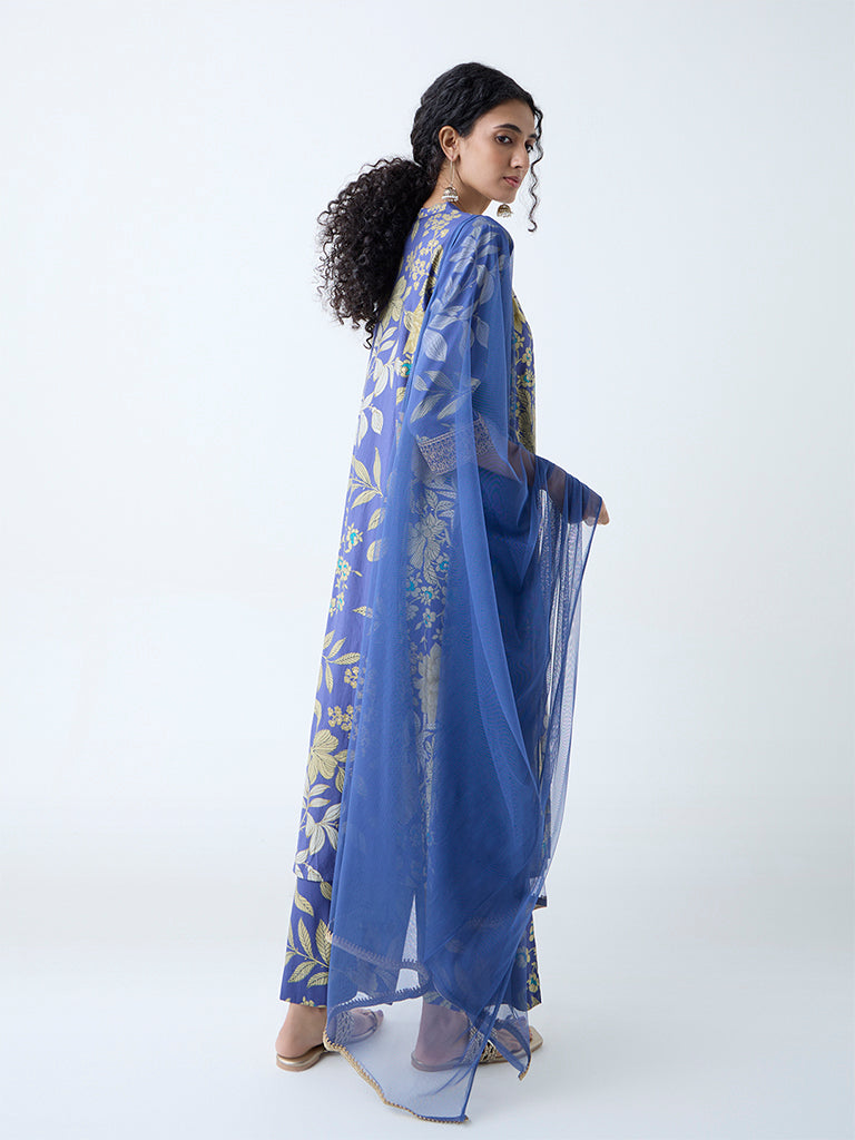 Vark Blue Botanical Pattern A-Line Ethnic Set