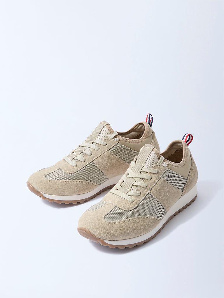 SOLEPLAY Beige Mesh-Detailed Lace-Up Sneakers