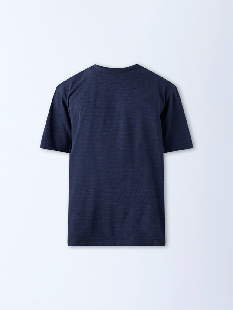 Westside WES Lounge Men's Navy Striped Relaxed-Fit Cotton-Blend T-Shirt for Casual Wear Flatly