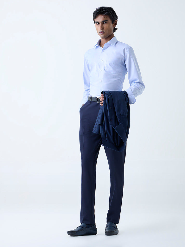 WES Formals Blue Checks Slim-Fit Cotton Shirt